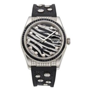 Datejust 116199 Sanr Royal Black 60 Baguette Black Sapphires Bezel Black & Diamond Paved Dial 36Mm White Gold Galuchat Straps