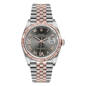 Datejust 126231 Dkrdr69J 36Mm Fluted Bezel Dark Rhodium Roman Dial Jubilee Bracelet Steel And Everose Rolesor