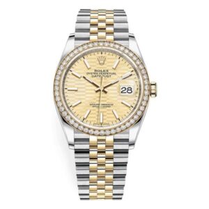 Oyster Perpetual Datejust 126283Rbr Gflmij 36Mm Golden Fluted Dial Diamond-Set Bezel Jubilee
