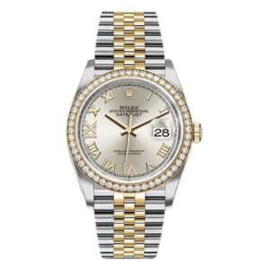 Oyster Perpetual Datejust 126283Rbr Sdr69J Yellow Diamond Bezel Silver Roman Dial 36Mm Two Tone