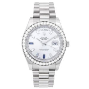 Oyster Perpetual Day-Date Ii 41Mm Silver Diamond Sapphire Baguette