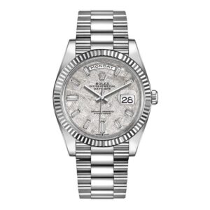 Day-Date 228239-0055 40Mm White Gold Fluted Bezel Meteorite Baguette Diamond Dial