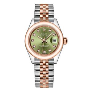 Datejust Everose Gold Rolesor And Stainless Steel 28Mm Domed Bezel With Olive Green Diamond Dial In Jubilee Bracelet