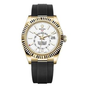 Sky Dweller 326238 Wi Oysterflex White Index Dial 42Mm 18K Yellow Gold Case Black Rubber Strap