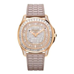 Aquanaut 5062/450R-001 Luce Haute Joaillerie 38.8 Mm 18K Rose Gold Pearly Beige Rubber Straps