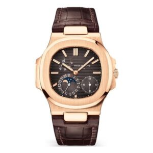 Nautilus 5712R-001 Black Brown Dial 40Mm 18K Rose Gold Brown Leather Straps