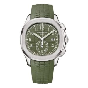 Aquanaut 5968G-010 Khaki Green Dial Flyback Chronograph 42Mm 18K White Gold Khaki Rubber Strap