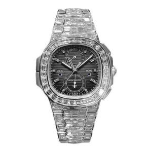 Nautilus 5990/1400G-001 Travel Time Chronograph 40.5mm Black Gradated Dial 18K White Gold & Diamonds