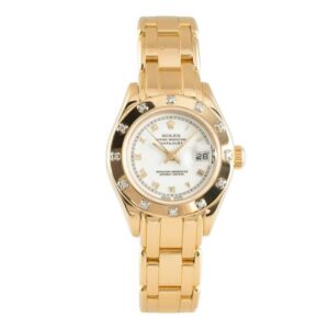 Pearlmaster 69318 White Roman Dial 29Mm 18K Yellow Gold Diamond Bezel