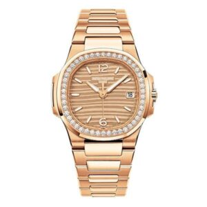 Nautilus 7010/1R-012 Golden Dial Diamond-Set Bezel 32Mm 18K Rose Gold