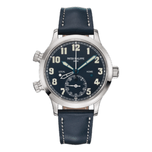 Complications Calatrava 7234G-001 Blue Varnished Pilot Travel Time 18K White Gold