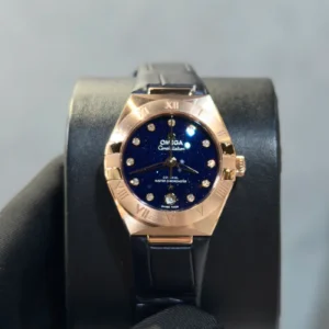 BLUE DIAL YELLOW GOLD ON LEATHER STRAP CONSTELLATION 29 MM
