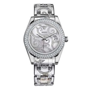 Pearlmaster Midsize 81299 White Gold Diamond Pave Flamme