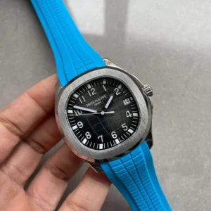 Aquanaut 5168G 42mm Best Edition Black Dial on Light Blue Rubber Strap Super Clone