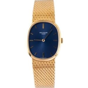 Golden Ellipse 3548J Yellow Gold Blue Dial Vintage Watch 27mm