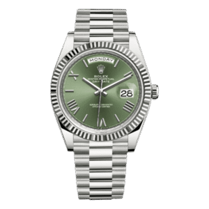 Day-Date 228239 Ogrp Olive Green Beveled Roman Fluted Bezel Dial 40Mm 18Kt White Gold Jubilee Bracelet
