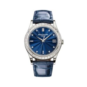 Calatrava 5298P-014 Platinum with Baguette Diamond Bezel Automatic 38mm Blue Dial
