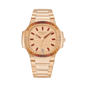 Nautilus 7118/1300R Rose-Gilt Waves Baguette Paved Bezel 18K Rose Gold
