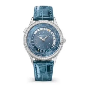 Patek Philippe World Time 7130G-016 Blue Dial Diamond Bezel Women?s Watch 36mm