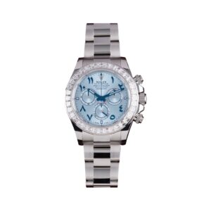 Cosmograph Daytona 126576TBR Platinum Baguette Bezel 40mm Blue Arabic Dial