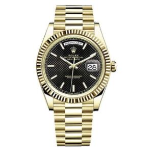 Day-Date 228238-0007 BKDMIP 40mm 18kt Yellow Gold in Black Diagonal Motif Stick Dial