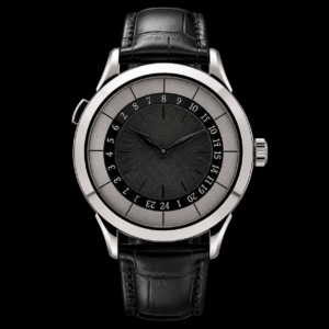 Grey Dial World Time Luxury Watch White Metal Finish 38.5mm