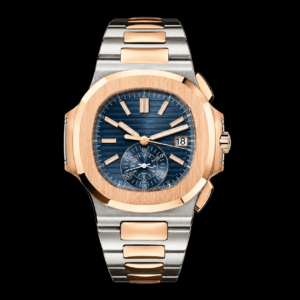 Blue Dial Luxury Chronograph Sport Watch Steel and Gold Tone