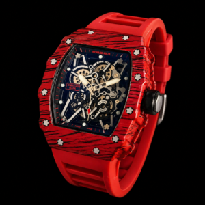 Red Quartz Style Skeleton Tourbillon Watch Premium Bridge Design Timepiece