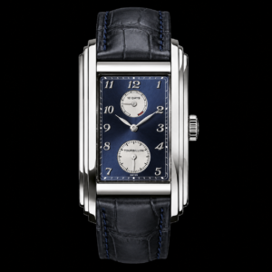 Luxury Rectangular Tourbillon-Style Watch Blue Dial White Metal Finish