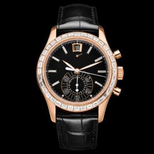 Black Dial Chronograph Calendar Watch Rose Gold Tone 40.5mm
