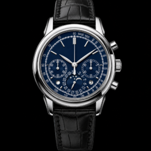 Blue Dial Luxury Chronograph Calendar Watch White Metal Finish