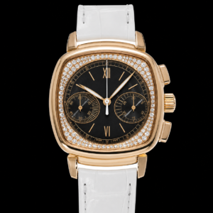 Rose Gold Chronograph Ladies Watch Black Dial 35x39mm
