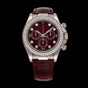 Diamond Set Bezel Rubellite Dial Luxury Chronograph Watch