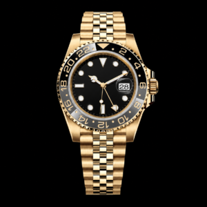 Yellow Gold Black Dial GMT Luxury Watch 18K Gold