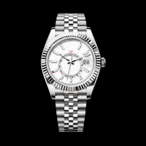 Luxury Dual Time Watch Fluted Bezel White Gold Finish 42mm
