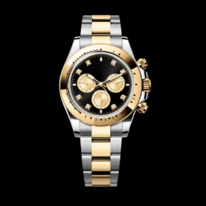 Two Tone Chronograph Watch Black Dial Diamond Style Design
