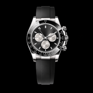White Gold Ceramic Bezel Black Rubber Strap Chronograph Watch