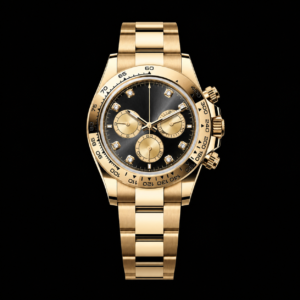 Yellow Gold Fixed Bezel Black Diamond Dial Luxury Chronograph Watch