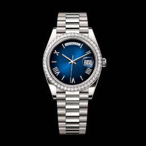Luxury Watch White Gold Diamond Bezel Blue Ombre Dial 40mm