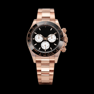 Sport Chronograph Watch Black Ceramic Bezel Rose Gold Finish 40mm