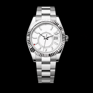 Luxury Dual Time Watch Steel and White Gold Finish Fluted Bezel 42mm