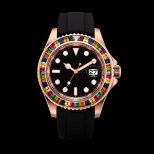 Luxury Gem Set Watch Rose Gold Case Multi Stone Bezel 40mm