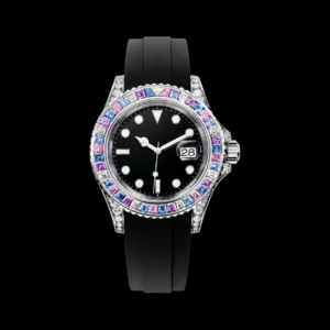 Luxury Yacht Style Watch White Gold Finish Sapphire Bezel Black Dial 40mm