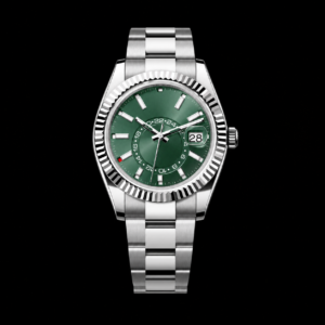 Luxury Dual Time Watch White Gold Finish Mint Green Dial 42mm