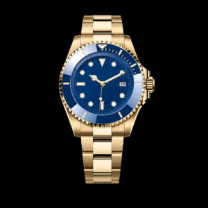 Ocean Depth Luxury Watch Yellow Gold Finish Blue Dial 44mm
